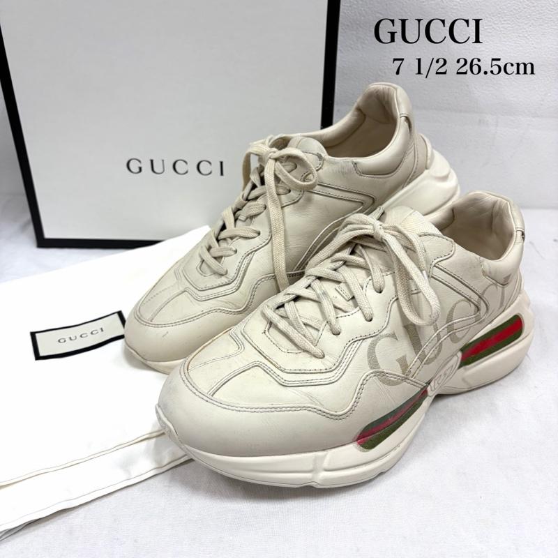 グッチ GUCCI スニーカー スニーカー ライトン レザー スニーカー ロゴ プリント シェリーライン 26.5cm ロゴ、文字 X プリント アイボリー / アイボリー / X マルチカラー / マルチカラー / multicolor メンズ USED 古着 中古 50158936