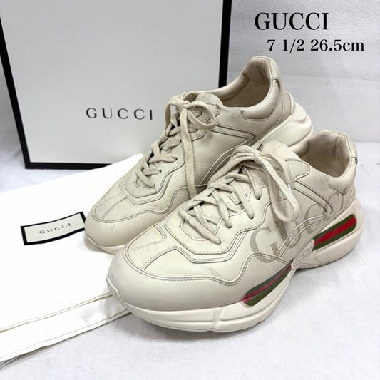 グッチ GUCCI スニーカー スニーカー ライトン レザー スニーカー ロゴ プリント シェリーライン 26.5cm ロゴ、文字 X プリント アイボリー / アイボリー / X マルチカラー / マルチカラー / multicolor メンズ USED 古着 中古 50158936