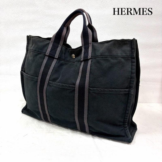 エルメス HERMES トートバッグ トートバッグ フールトゥMM トートバッグ キャンバス - 無地 黒 / ブラック / black X チャコールグレー / チャコールグレー / レディース USED 古着 中古 50158945