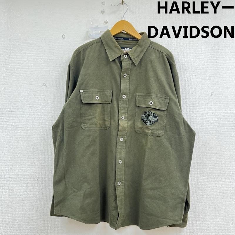ハーレーダビッドソン Harley-Davidson シャツ、ブラウス 長袖 長袖シャツ 刺繍 ロゴ バッグ プリント 巨大 グラフィック XL カーキオリーブ / カーキオリーブ / メンズ USED 古着 中古 50159042