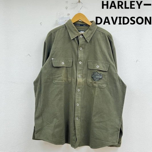 ハーレーダビッドソン Harley-Davidson シャツ、ブラウス 長袖 長袖シャツ 刺繍 ロゴ バッグ プリント 巨大 グラフィック XL カーキオリーブ / カーキオリーブ / メンズ USED 古着 中古 50159042
