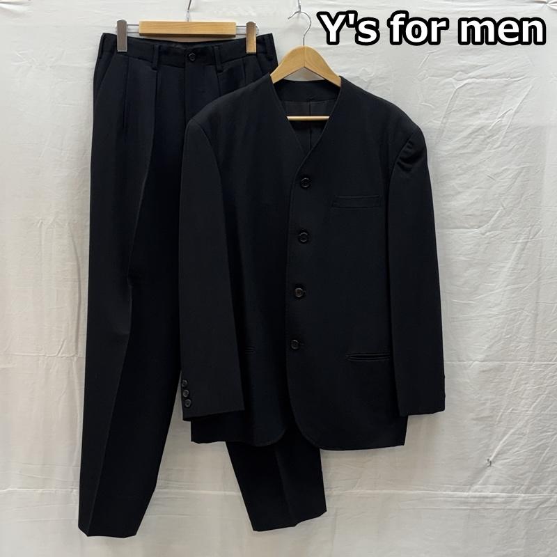 ワイズフォーメン Y s for men ジャケット、上着 ジャケット、ブレザー セットアップ ウール ノーカラー テーラード ジャケット 2タック スラックス パンツ - 黒 / ブラック / black メンズ USED 古着 中古 50159087