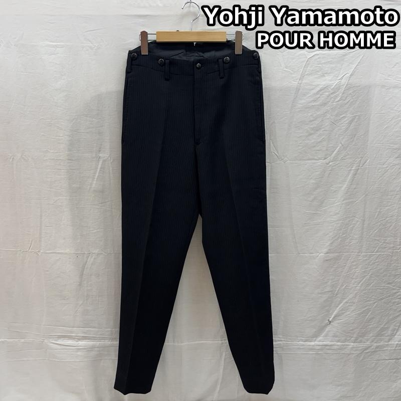ヨウジヤマモトプールオム Yohji Yamamoto POUR HOMME パンツ スラックス ストライプ サスペンダーボタン テーパード スラックス パンツ S 黒 / ブラック / black メンズ USED 古着 中古 50159088