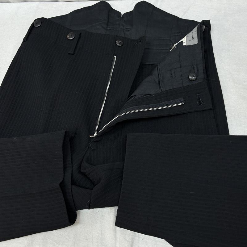 ヨウジヤマモトプールオム Yohji Yamamoto POUR HOMME パンツ スラックス ストライプ サスペンダーボタン テーパード スラックス パンツ S 黒 / ブラック / black メンズ USED 古着 中古 50159088