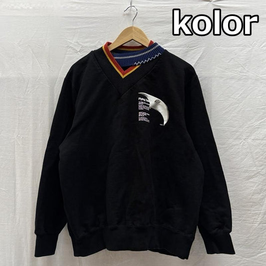 カラー kolor トレーナー 長袖 25WCM-T07205 フェイクレイヤードカラー スウェット トレーナー Flying Disk プリント 3 黒 / ブラック / black メンズ USED 古着 中古 50159093