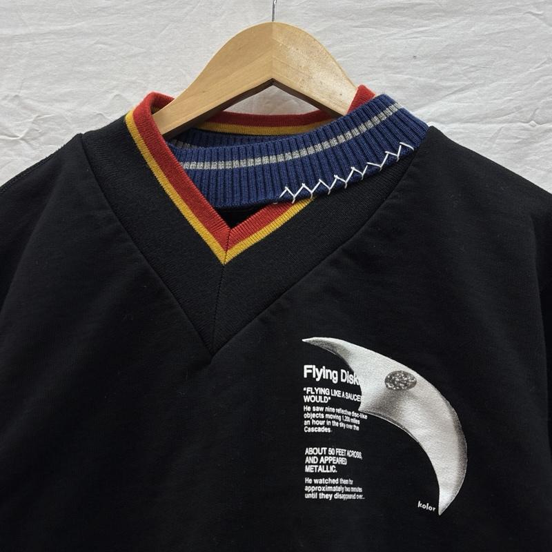 カラー kolor トレーナー 長袖 25WCM-T07205 フェイクレイヤードカラー スウェット トレーナー Flying Disk プリント 3 黒 / ブラック / black メンズ USED 古着 中古 50159093