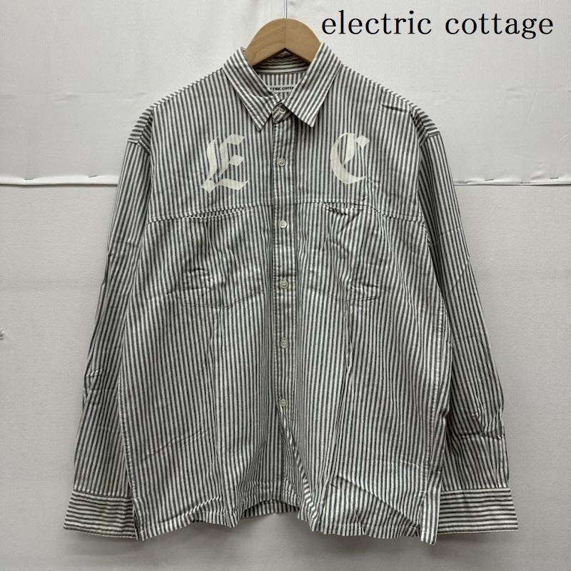 エレクトリックコテージ electric cottage シャツ、ブラウス 長袖 90s アーカイブ ストライプ シャツ - 白 / ホワイト / white X 灰 / グレー / gray メンズ USED 古着 中古 50159103