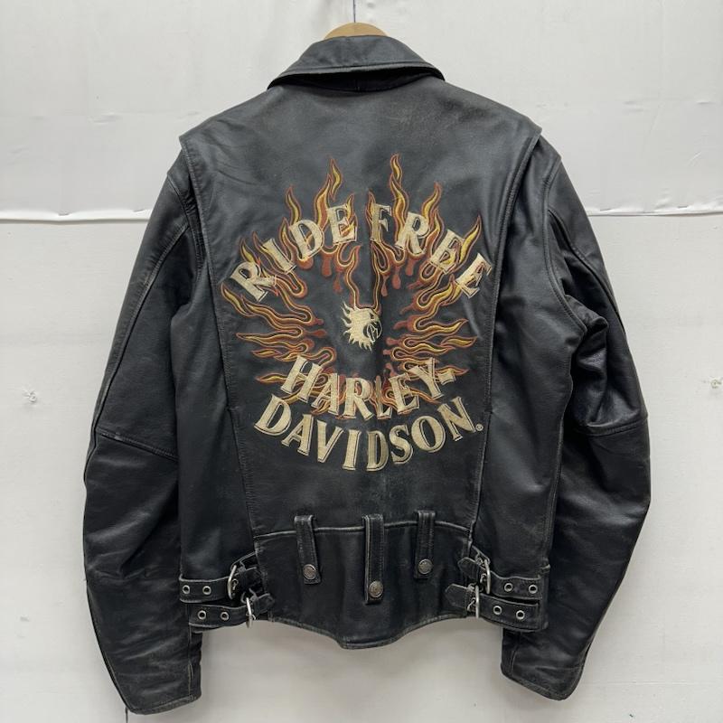 ハーレーダビッドソン Harley-Davidson ジャケット、上着 ライダース ファイヤーパターン 刺繍 シングル ライダース レザー ジャケット S 黒 / ブラック / black メンズ USED 古着 中古 50159104