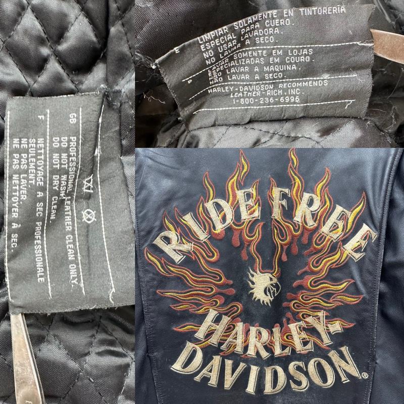 ハーレーダビッドソン Harley-Davidson ジャケット、上着 ライダース ファイヤーパターン 刺繍 シングル ライダース レザー ジャケット S 黒 / ブラック / black メンズ USED 古着 中古 50159104