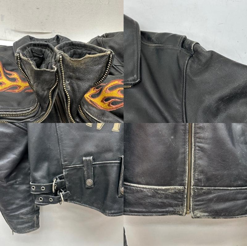 ハーレーダビッドソン Harley-Davidson ジャケット、上着 ライダース ファイヤーパターン 刺繍 シングル ライダース レザー ジャケット S 黒 / ブラック / black メンズ USED 古着 中古 50159104