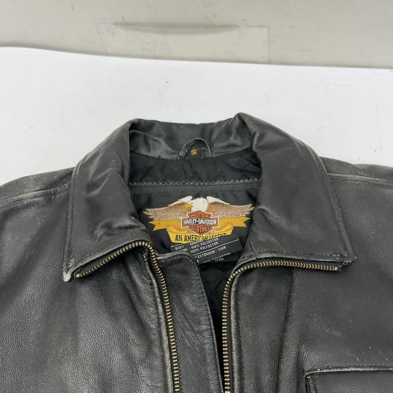 ハーレーダビッドソン Harley-Davidson ジャケット、上着 ライダース ファイヤーパターン 刺繍 シングル ライダース レザー ジャケット S 黒 / ブラック / black メンズ USED 古着 中古 50159104