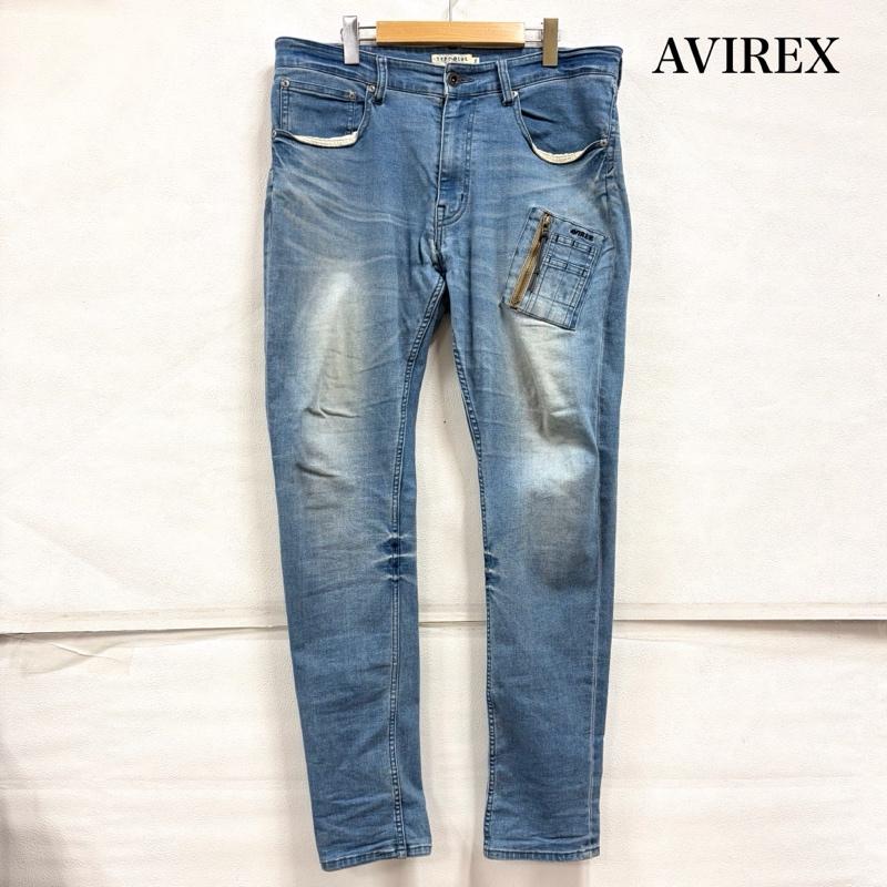 アヴィレックス AVIREX パンツ デニム、ジーンズ MA-1 ポケット ストレッチ スキニー デニム ロゴ 刺繍 XXL ワンポイント X ロゴ、文字 X 刺繍 青 / ブルー / blue メンズ USED 古着 中古 50159108