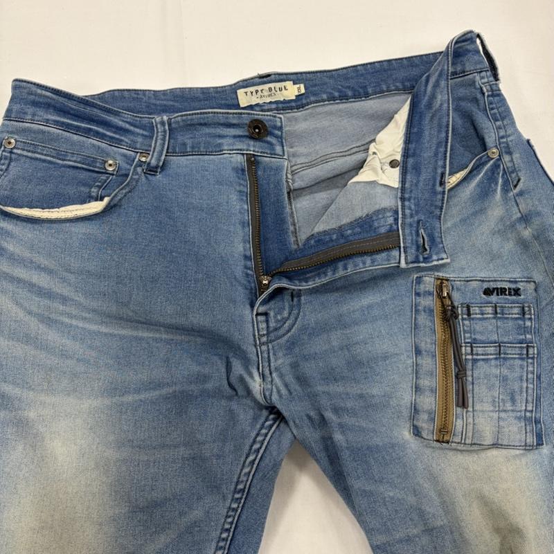 アヴィレックス AVIREX パンツ デニム、ジーンズ MA-1 ポケット ストレッチ スキニー デニム ロゴ 刺繍 XXL ワンポイント X ロゴ、文字 X 刺繍 青 / ブルー / blue メンズ USED 古着 中古 50159108