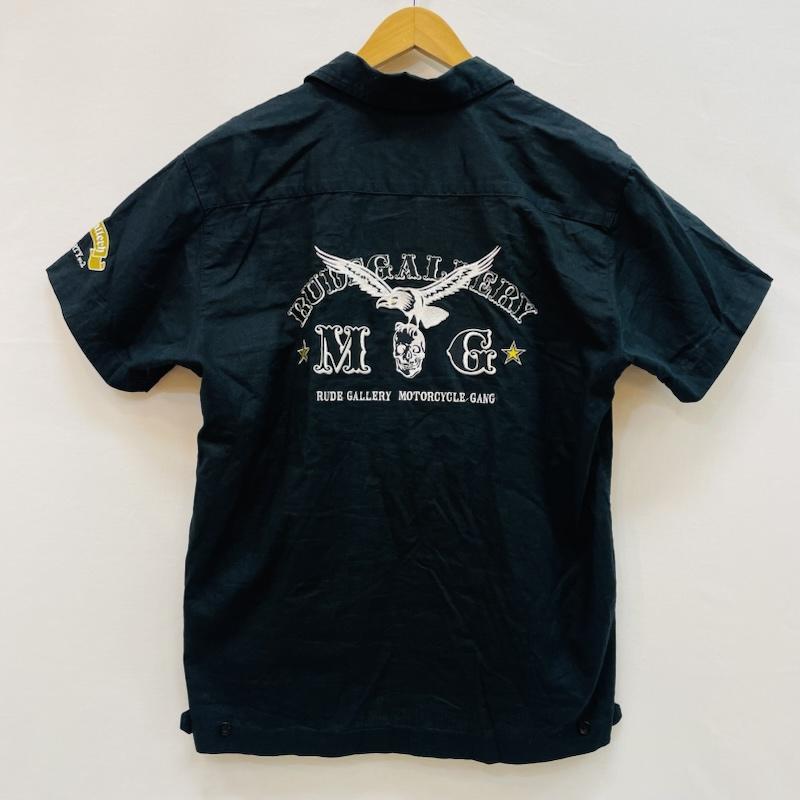 ルードギャラリー RUDE GALLERY シャツ、ブラウス 半袖 イーグル スカル 刺繍 リネン混 開襟シャツ L ロゴ、文字 X 刺繍 黒 / ブラック / black メンズ USED 古着 中古 50159116