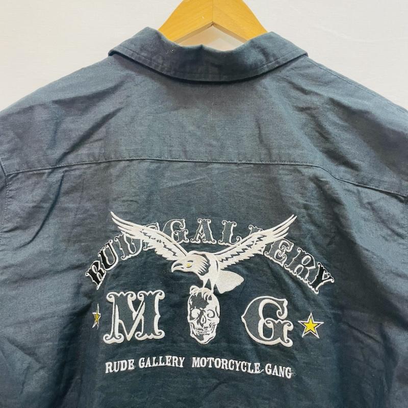 ルードギャラリー RUDE GALLERY シャツ、ブラウス 半袖 イーグル スカル 刺繍 リネン混 開襟シャツ L ロゴ、文字 X 刺繍 黒 / ブラック / black メンズ USED 古着 中古 50159116