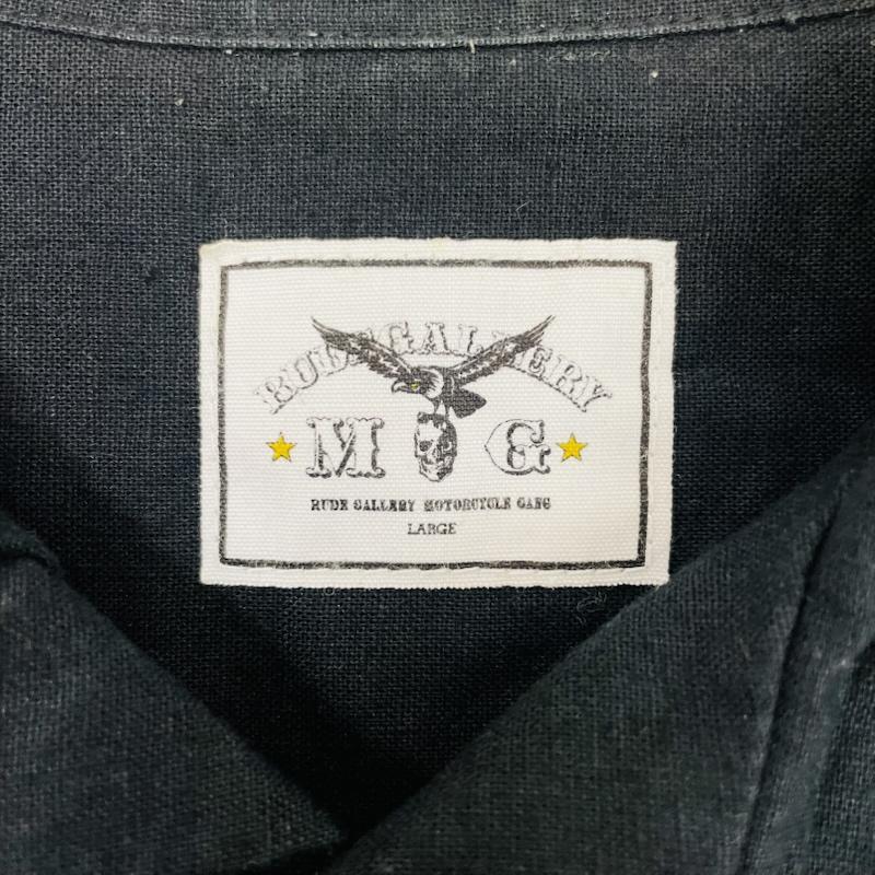 ルードギャラリー RUDE GALLERY シャツ、ブラウス 半袖 イーグル スカル 刺繍 リネン混 開襟シャツ L ロゴ、文字 X 刺繍 黒 / ブラック / black メンズ USED 古着 中古 50159116