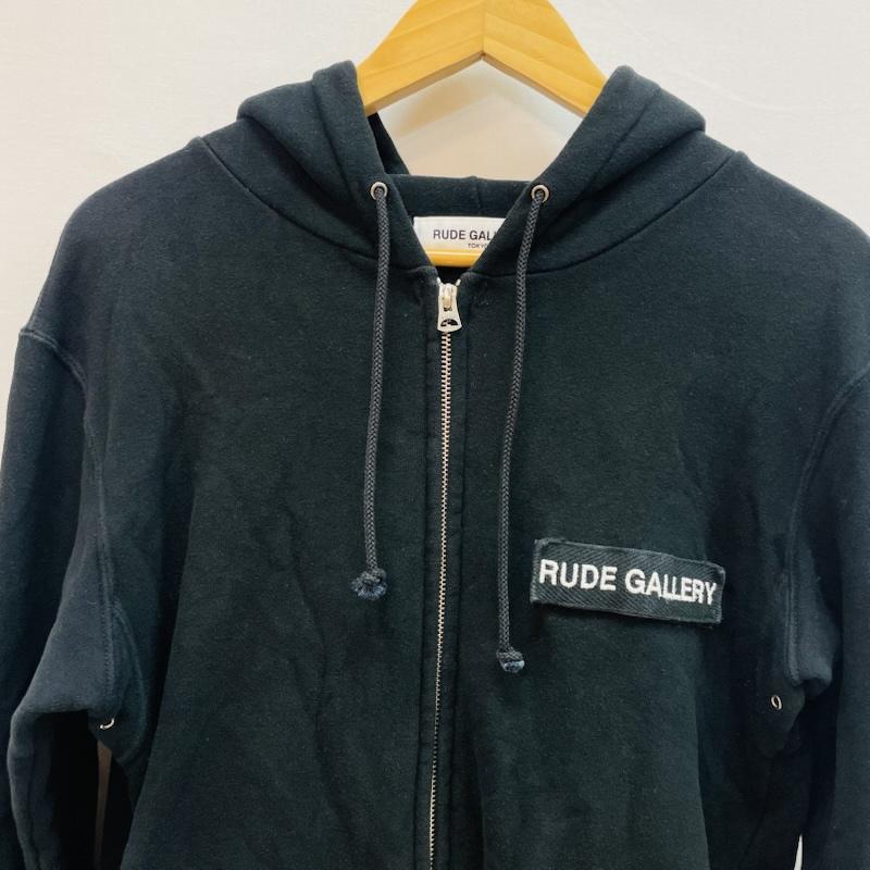 ルードギャラリー RUDE GALLERY パーカー 長袖 ロゴ 着脱 ワッペン フルジップ スウェット パーカー 2 ロゴ、文字 黒 / ブラック / black メンズ USED 古着 中古 50159118