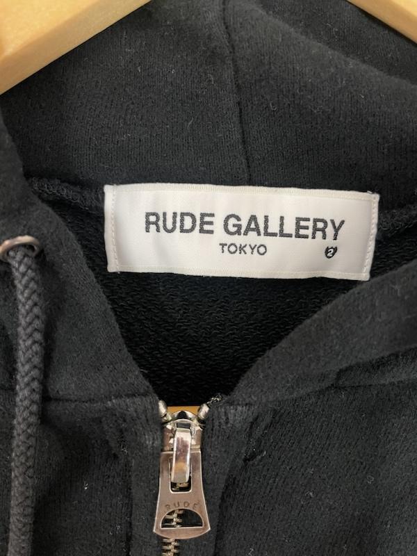 ルードギャラリー RUDE GALLERY パーカー 長袖 ロゴ 着脱 ワッペン フルジップ スウェット パーカー 2 ロゴ、文字 黒 / ブラック / black メンズ USED 古着 中古 50159118