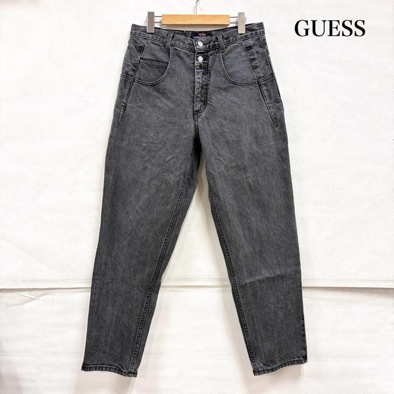 ゲス Guess パンツ デニム、ジーンズ 90s USA製 テーパード ブラックデニム ヴィンテージ 三角ロゴ 32インチ ロゴ、文字 黒 / ブラック / black メンズ USED 古着 中古 50159121