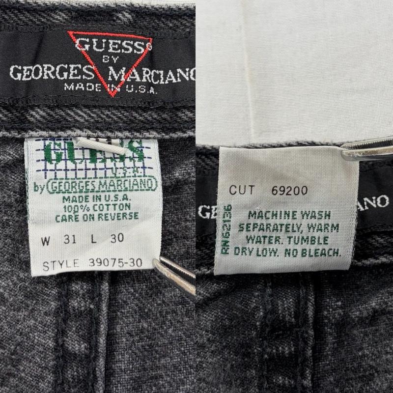 ゲス Guess パンツ デニム、ジーンズ 90s USA製 テーパード ブラックデニム ヴィンテージ 三角ロゴ 32インチ ロゴ、文字 黒 / ブラック / black メンズ USED 古着 中古 50159121