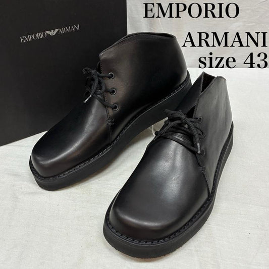 エンポリオアルマーニ EMPORIO ARMANI ブーツ ショートブーツ スクエアトゥ レザー 3ホール レースアップ チャッカ ブーツ イタリア製 43 27.0cm メンズ USED 古着 中古 50159134