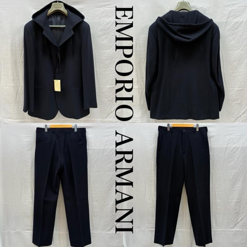 エンポリオアルマーニ EMPORIO ARMANI スーツ スーツ ウール フライフロント フーデッド テーラード ジャケット パーカー スラックス セットアップ 52 メンズ USED 古着 中古 50159143