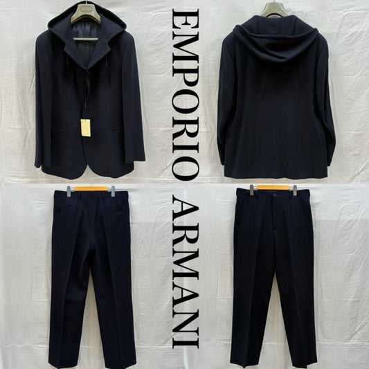エンポリオアルマーニ EMPORIO ARMANI スーツ スーツ ウール フライフロント フーデッド テーラード ジャケット パーカー スラックス セットアップ 52 メンズ USED 古着 中古 50159143