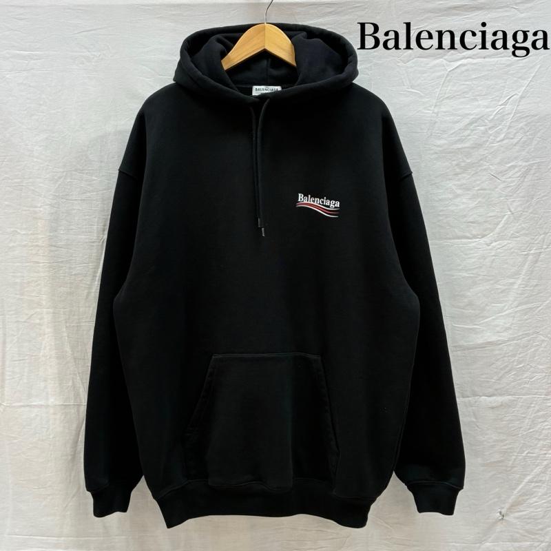 バレンシアガ BALENCIAGA パーカー 半袖 キャンペーン ロゴ プルオーバー スウェット パーカー フーディー S ロゴ、文字 X プリント 黒 / ブラック / black メンズ USED 古着 中古 50159149