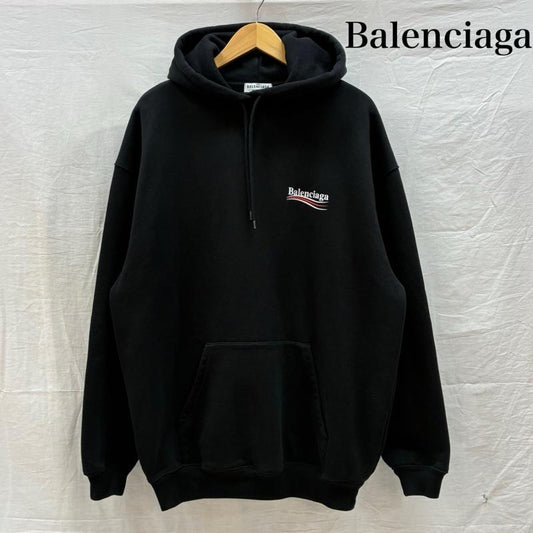 バレンシアガ BALENCIAGA パーカー 半袖 キャンペーン ロゴ プルオーバー スウェット パーカー フーディー S ロゴ、文字 X プリント 黒 / ブラック / black メンズ USED 古着 中古 50159149