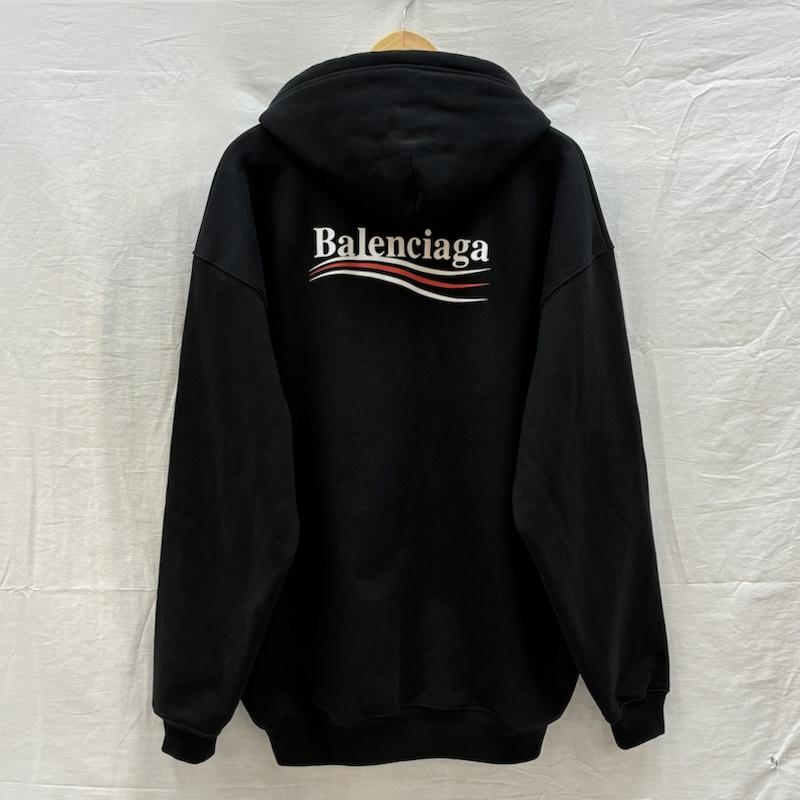 バレンシアガ BALENCIAGA パーカー 半袖 キャンペーン ロゴ プルオーバー スウェット パーカー フーディー S ロゴ、文字 X プリント 黒 / ブラック / black メンズ USED 古着 中古 50159149