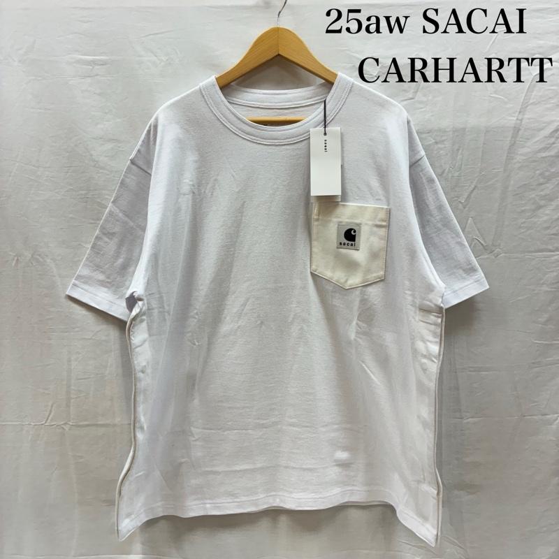 サカイ Sacai Tシャツ 半袖 Carhartt WIP カーハート コラボ 25AW Cotton Jersey T-Shirt ポケット Tシャツ 25-00995S 4 ロゴ、文字 白 / ホワイト / white メンズ USED 古着 中古 50159151