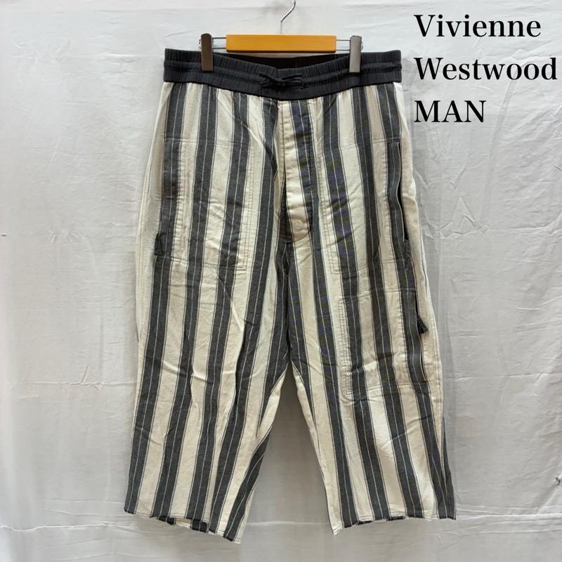 ヴィヴィアンウエストウッドマン Vivienne Westwood MAN パンツ サルエルパンツ カットオフ マルチ ストライプ ジップ ポケット イージー サルエル パンツ 48 ストライプ メンズ USED 古着 中古 50159157