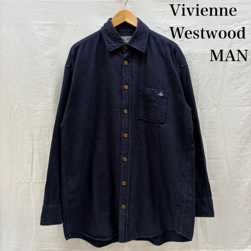ヴィヴィアンウエストウッドマン Vivienne Westwood MAN シャツ、ブラウス 長袖 マルチ ストライプ ポケット オーブ 刺繍 コットン ロングスリーブ ボタン シャツ 46 メンズ USED 古着 中古 50159158