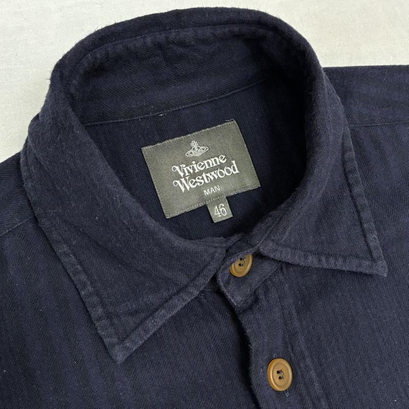 ヴィヴィアンウエストウッドマン Vivienne Westwood MAN シャツ、ブラウス 長袖 マルチ ストライプ ポケット オーブ 刺繍 コットン ロングスリーブ ボタン シャツ 46 メンズ USED 古着 中古 50159158