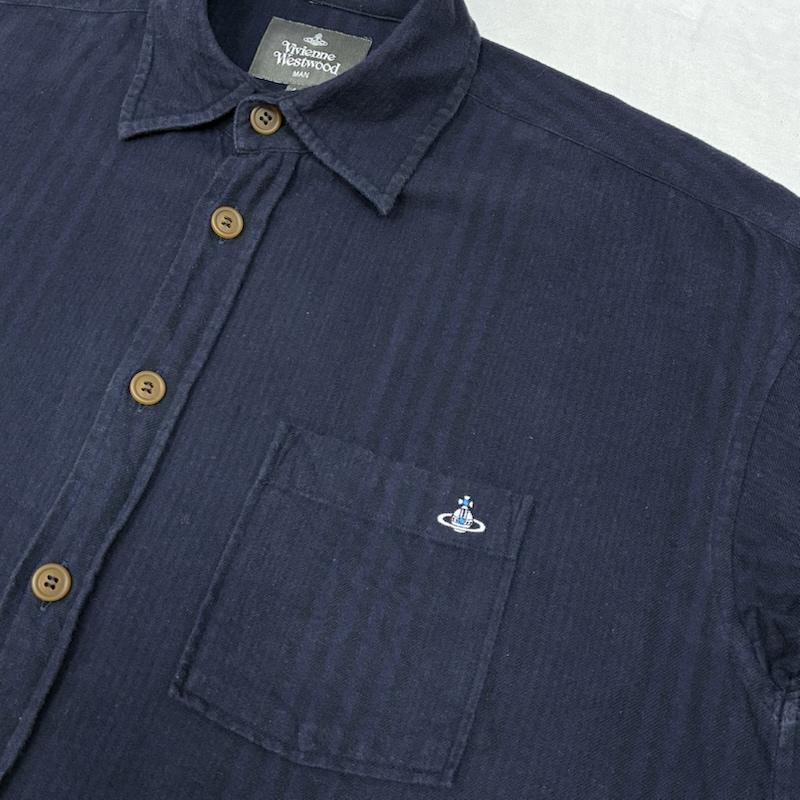 ヴィヴィアンウエストウッドマン Vivienne Westwood MAN シャツ、ブラウス 長袖 マルチ ストライプ ポケット オーブ 刺繍 コットン ロングスリーブ ボタン シャツ 46 メンズ USED 古着 中古 50159158
