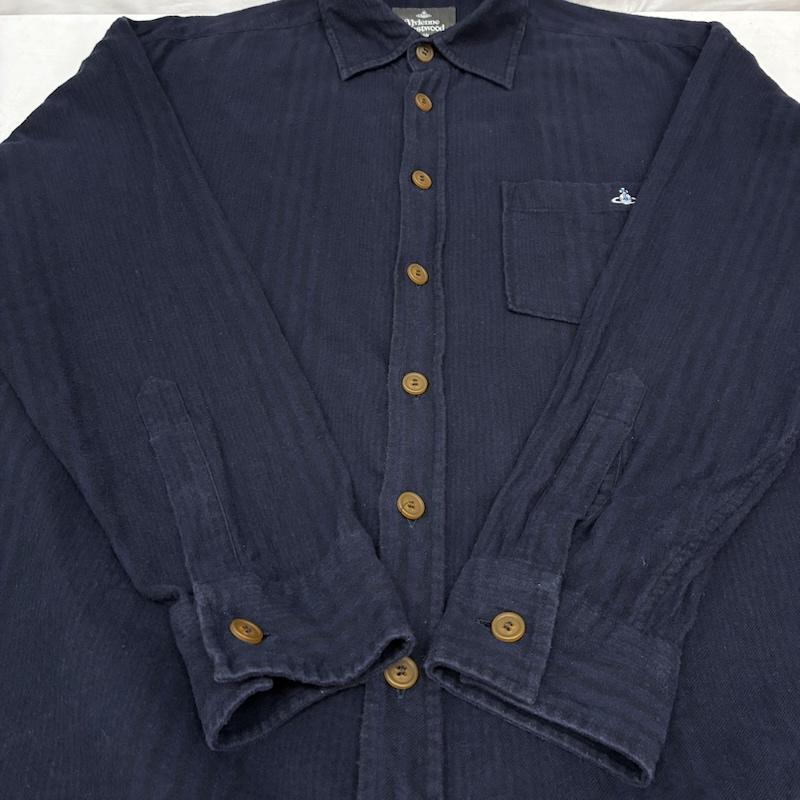 ヴィヴィアンウエストウッドマン Vivienne Westwood MAN シャツ、ブラウス 長袖 マルチ ストライプ ポケット オーブ 刺繍 コットン ロングスリーブ ボタン シャツ 46 メンズ USED 古着 中古 50159158