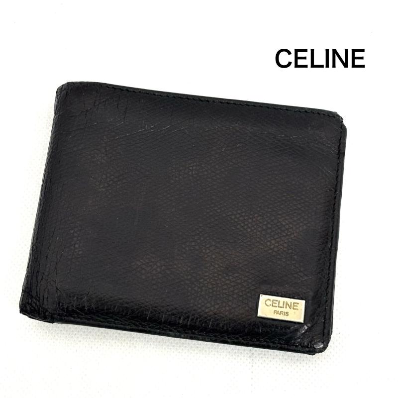 セリーヌ CELINE 財布 二つ折り 二つ折り 財布 P-05-2 黒 / ブラック / black メンズ USED 古着 中古 50159213