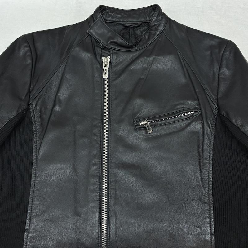 シェラック SHELLAC ジャケット、上着 レザージャケット シングル ライダース ゴート レザー ジャケット ダブルジップ リブ 切替 裏地 パイソン ジャガード SSO-403 L メンズ USED 古着 中古 50159232