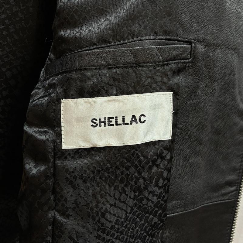 シェラック SHELLAC ジャケット、上着 レザージャケット シングル ライダース ゴート レザー ジャケット ダブルジップ リブ 切替 裏地 パイソン ジャガード SSO-403 L メンズ USED 古着 中古 50159232