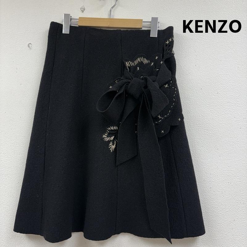 ケンゾー KENZO スカート ひざ丈スカート ウール 花柄 刺繍 スカート 38インチ 黒 / ブラック / black レディース USED 古着 中古 50159270