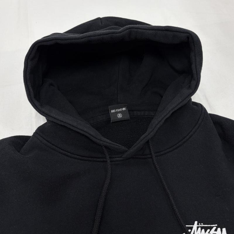 ステューシー STUSSY パーカー 長袖 ワールドツアー スウェット フーディー ロゴ プリント パーカー USA製 S ロゴ、文字 X プリント 黒 / ブラック / black X 白 / ホワイト / white メンズ USED 古着 中古 50159275