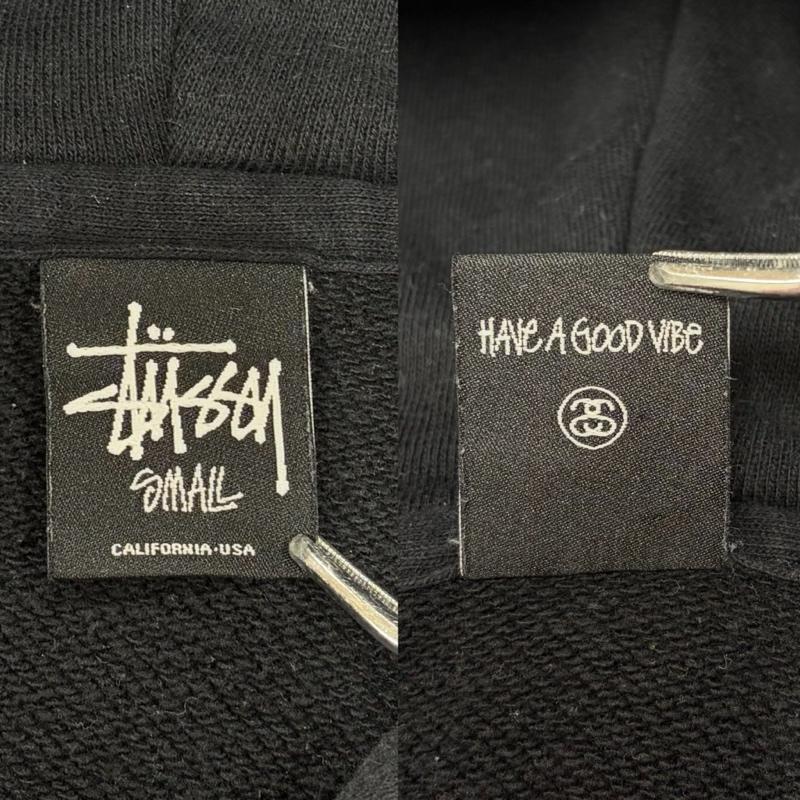 ステューシー STUSSY パーカー 長袖 ワールドツアー スウェット フーディー ロゴ プリント パーカー USA製 S ロゴ、文字 X プリント 黒 / ブラック / black X 白 / ホワイト / white メンズ USED 古着 中古 50159275