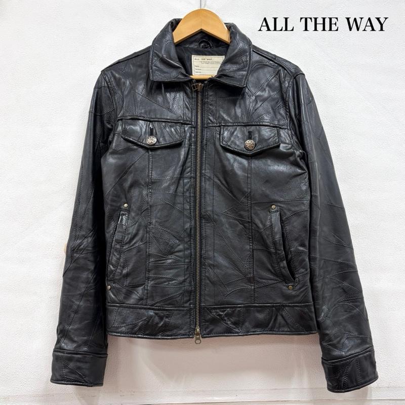 レザー レザー ジャケット、上着 レザージャケット ALL THE WAY ラムレザー ジップアップ フルジップ ジャケット パッチワーク 羊革 M 無地 黒 / ブラック / black メンズ USED 古着 中古 50159289