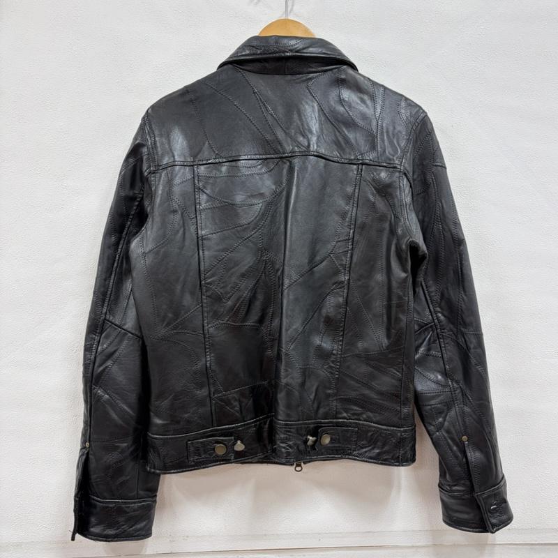 レザー レザー ジャケット、上着 レザージャケット ALL THE WAY ラムレザー ジップアップ フルジップ ジャケット パッチワーク 羊革 M 無地 黒 / ブラック / black メンズ USED 古着 中古 50159289