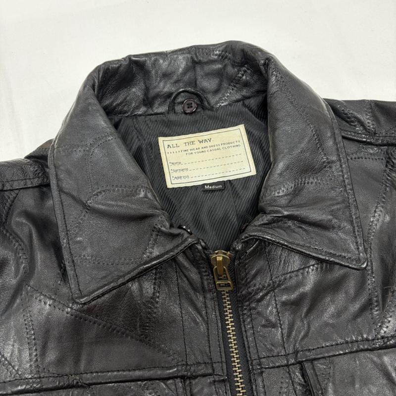 レザー レザー ジャケット、上着 レザージャケット ALL THE WAY ラムレザー ジップアップ フルジップ ジャケット パッチワーク 羊革 M 無地 黒 / ブラック / black メンズ USED 古着 中古 50159289