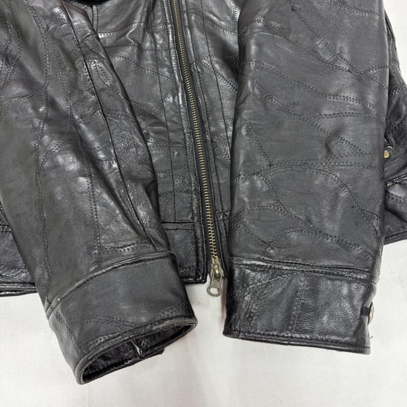 レザー レザー ジャケット、上着 レザージャケット ALL THE WAY ラムレザー ジップアップ フルジップ ジャケット パッチワーク 羊革 M 無地 黒 / ブラック / black メンズ USED 古着 中古 50159289