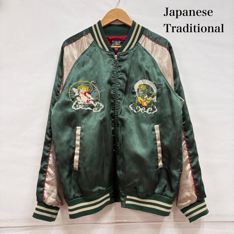 古着 USED ジャケット、上着 ジャンパー、ブルゾン Japanese Traditional ジャパニーズトラディショナル スカジャン サテン 刺繍 横須賀 ヴィンテージ 風神 雷神 L 刺繍 緑 / グリーン / green X マルチカラー / マルチカラー / multicolor メンズ USED 古着 中古 50159294