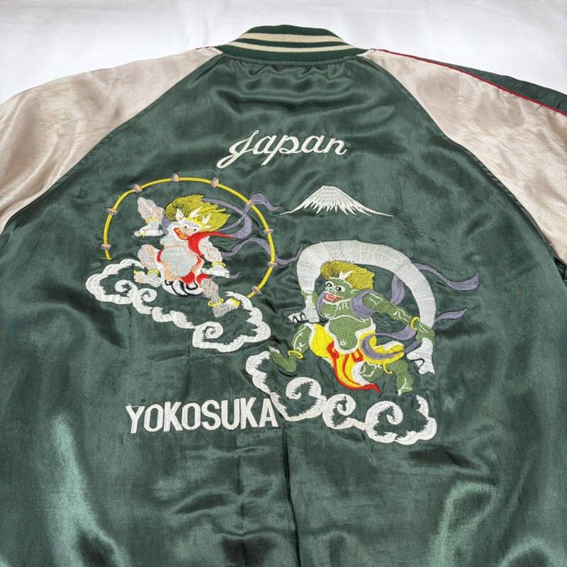 古着 USED ジャケット、上着 ジャンパー、ブルゾン Japanese Traditional ジャパニーズトラディショナル スカジャン サテン 刺繍 横須賀 ヴィンテージ 風神 雷神 L 刺繍 緑 / グリーン / green X マルチカラー / マルチカラー / multicolor メンズ USED 古着 中古 50159294