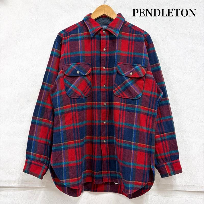 ペンドルトン PENDLETON シャツ、ブラウス 長袖 70s ウール チェック シャツ USA製 ヴィンテージ L チェック 赤 / レッド / red X 紺 / ネイビー / navy メンズ USED 古着 中古 50159298