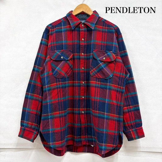 ペンドルトン PENDLETON シャツ、ブラウス 長袖 70s ウール チェック シャツ USA製 ヴィンテージ L チェック 赤 / レッド / red X 紺 / ネイビー / navy メンズ USED 古着 中古 50159298